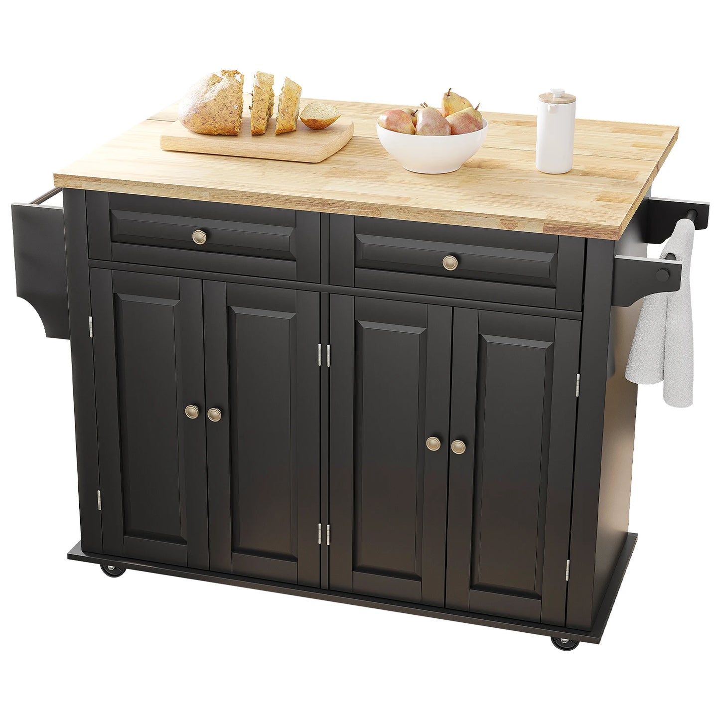 Rolling Kitchen Cart with Drop Leaf and Storage Cabinet