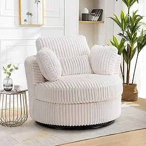 DAFIFY Swivel Barrel Chair Corduroy Armchair With Pillows