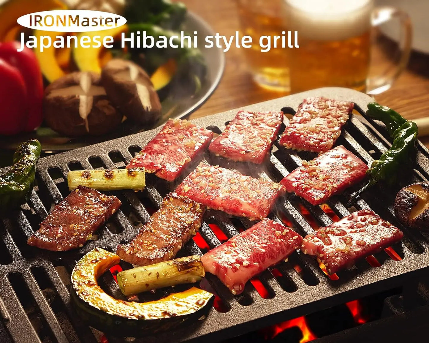 Hibachi Grill Outdoor Small Portable Charcoal Grill 100 Percent Pre-Seasoned Cast Iron Japanese Yakitori Camping Grill Adjustable Height Black