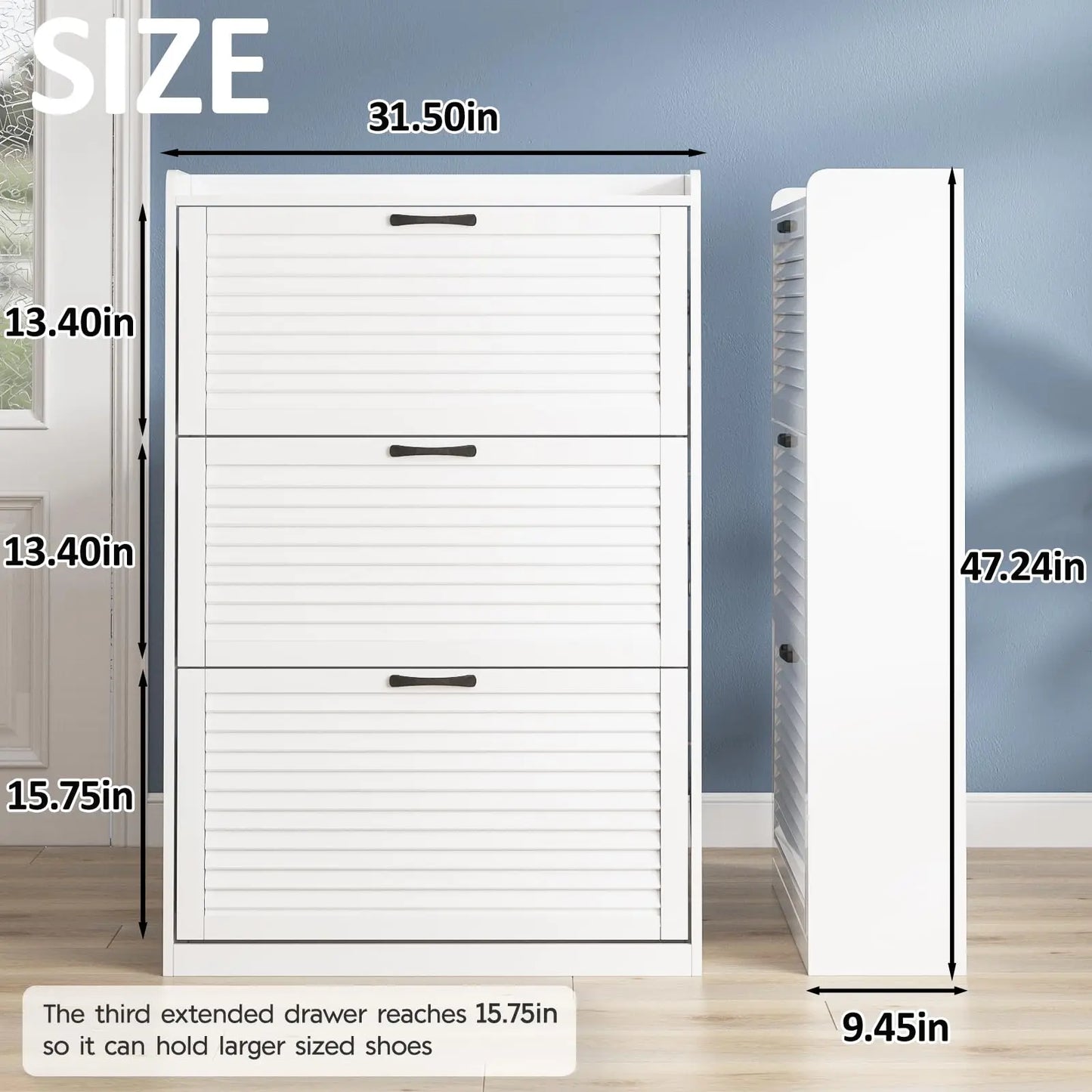 Vabches Shoe Cabinet with Three Flip Drawers Freestanding Shoe Storage Organizer for Entryway Narrow Furniture