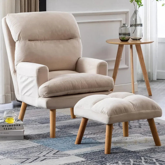 HUANZHUANG Accent Chair With Ottoman And Adjustable Backrest Side Pockets
