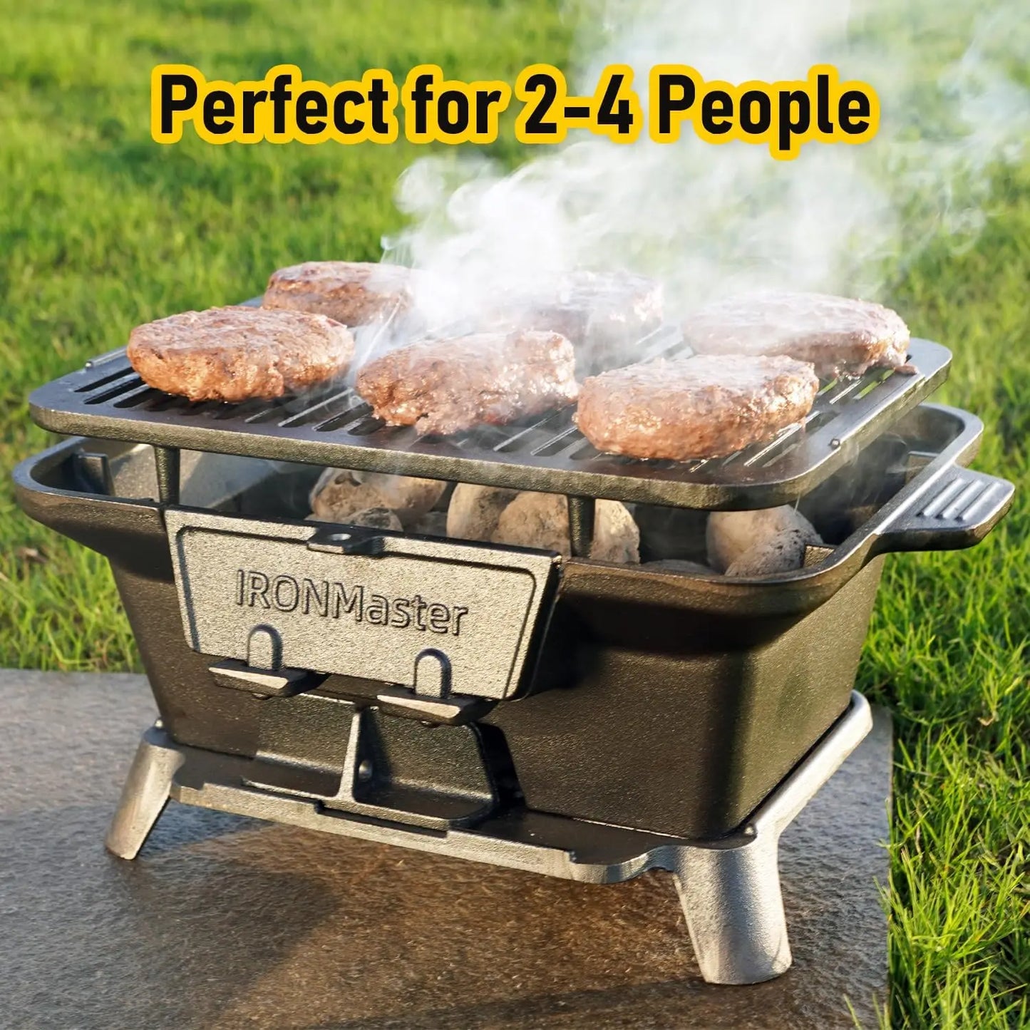 Hibachi Grill Outdoor Small Portable Charcoal Grill 100 Percent Pre-Seasoned Cast Iron Japanese Yakitori Camping Grill Adjustable Height Black