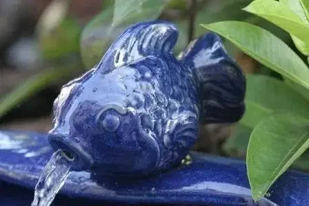 Smart Solar 21372R01 Ceramic Solar Koi Fountain Blue Glazed Finish With Solar Panel and Low Voltage Pump