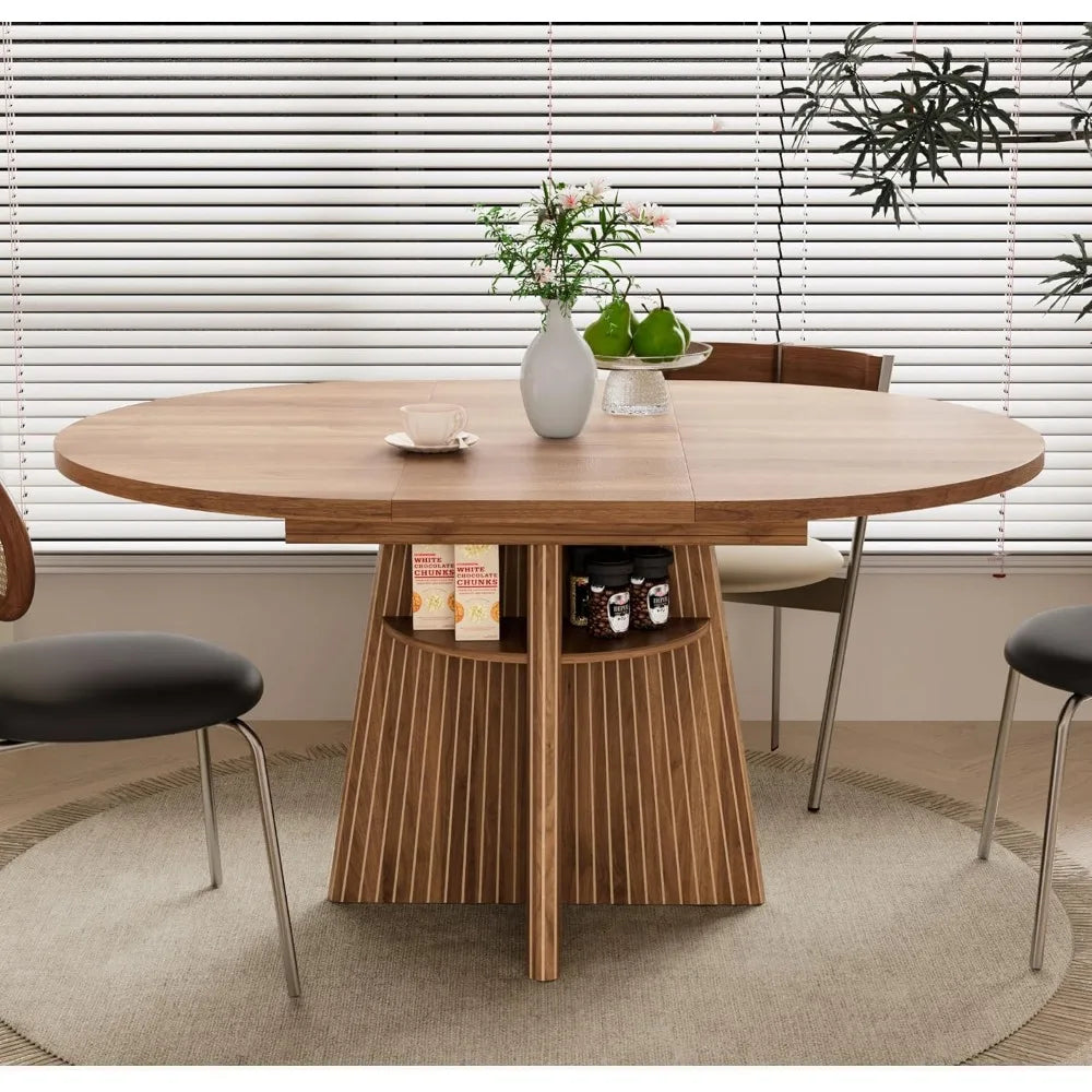 Round Expandable Oval Dining Table With Fluted Base