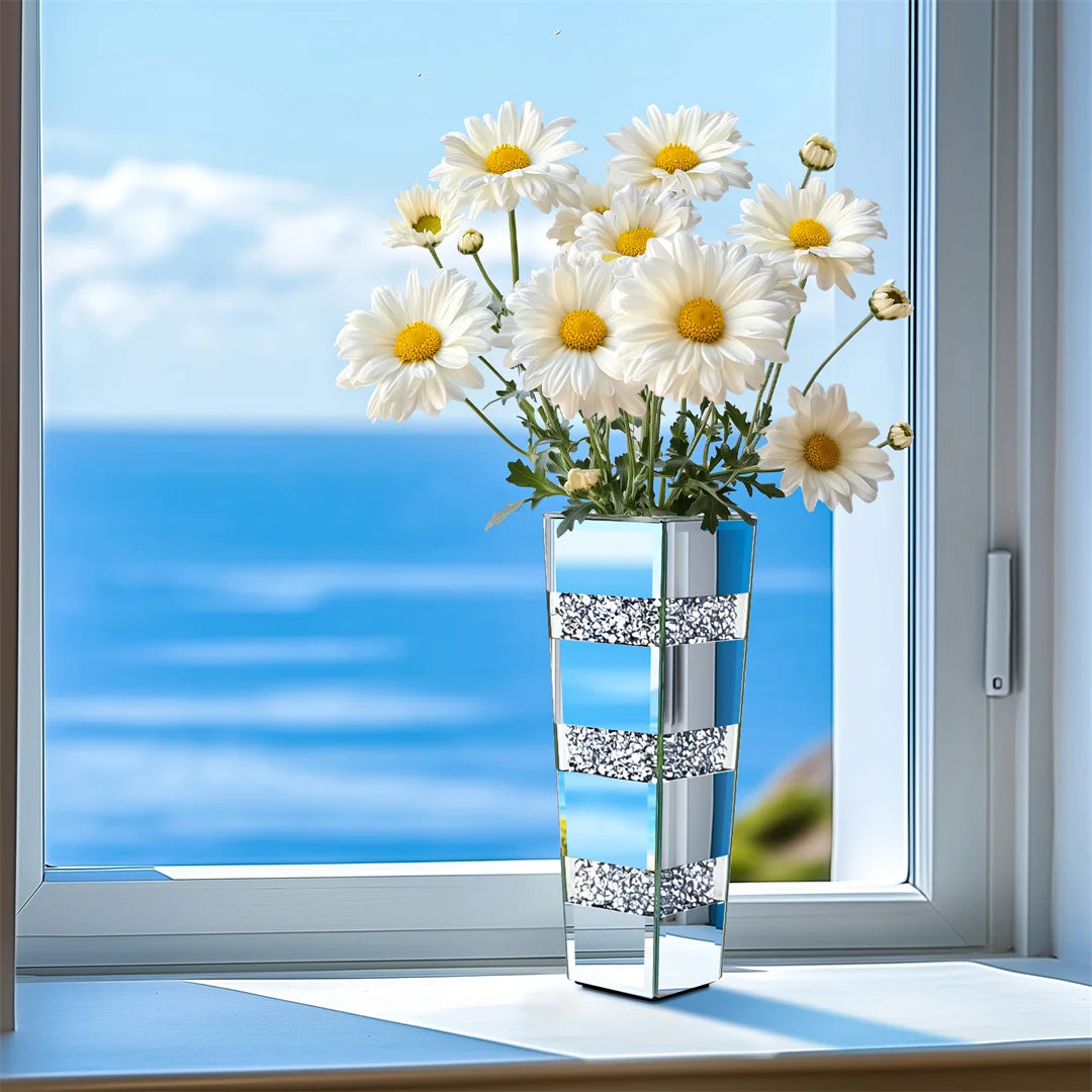 Function Modern Floor Vase Crystal Mirrored Flower Vase