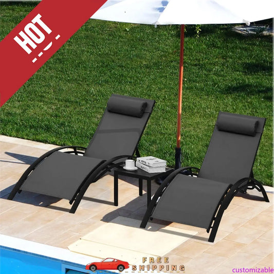 XMSJ 3 Piece Adjustable Pool Chair Lounge Set with Headrests