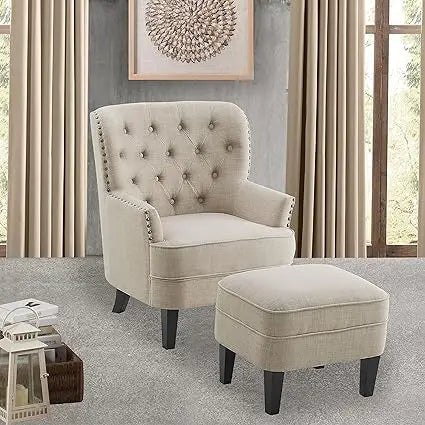 Rosevera Ultramodern Luxuriously Mid Century Upholstered Tufted Chair And Ottoman
