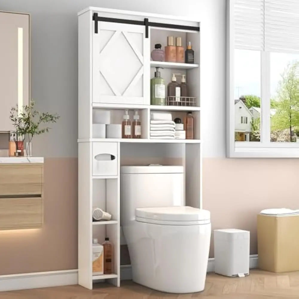 High Concerned Toilet Storage Cabinet With Clear Doors