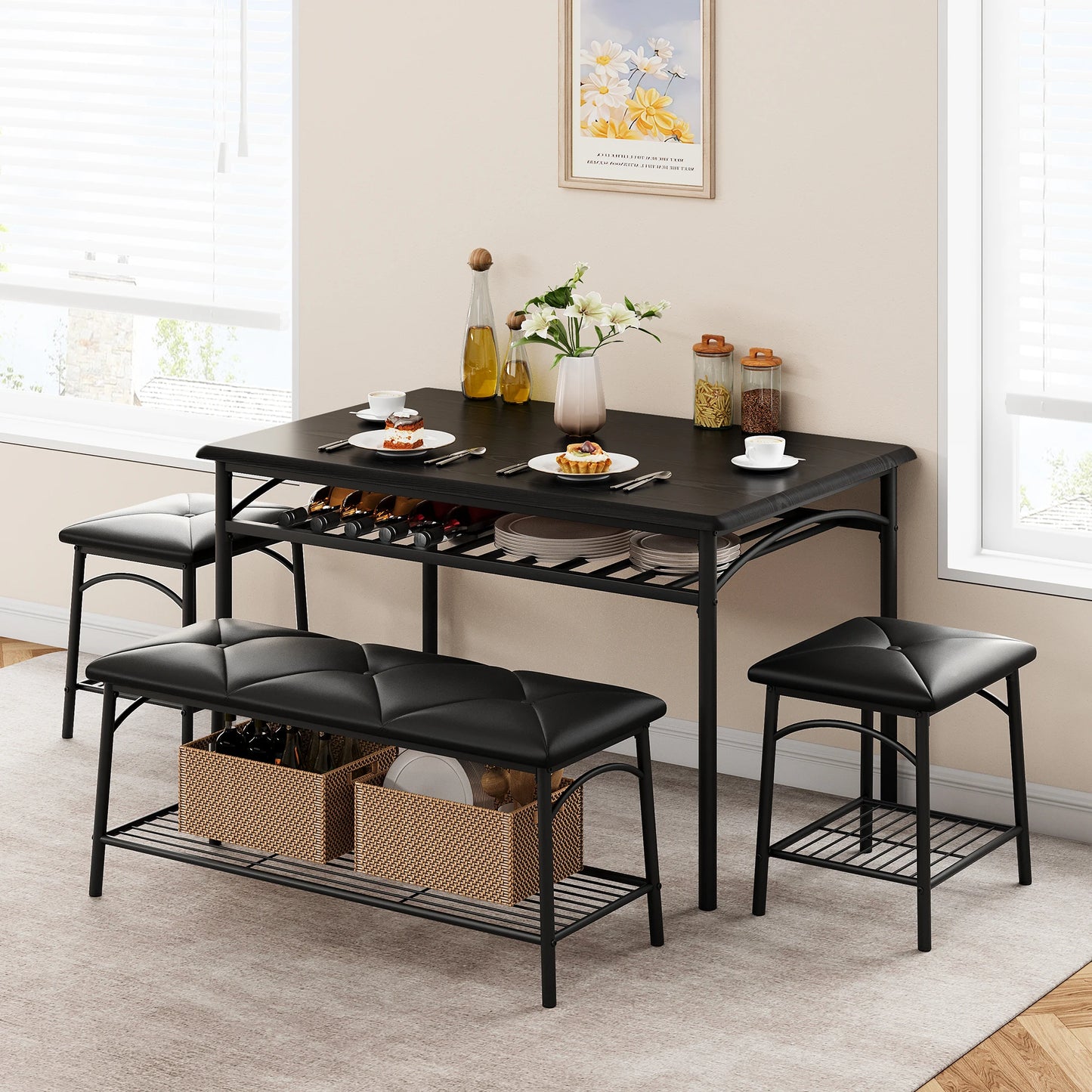HobbyLane Dining Table Set For 4 With Upholstered Bench
