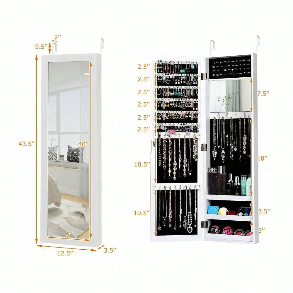CN Mirrored Jewelry Cabinet Armoire Wall Mounted Organizer