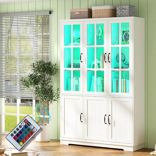 Hign-concerned Modern Storage Cabinet With Glass Doors And LED Lights