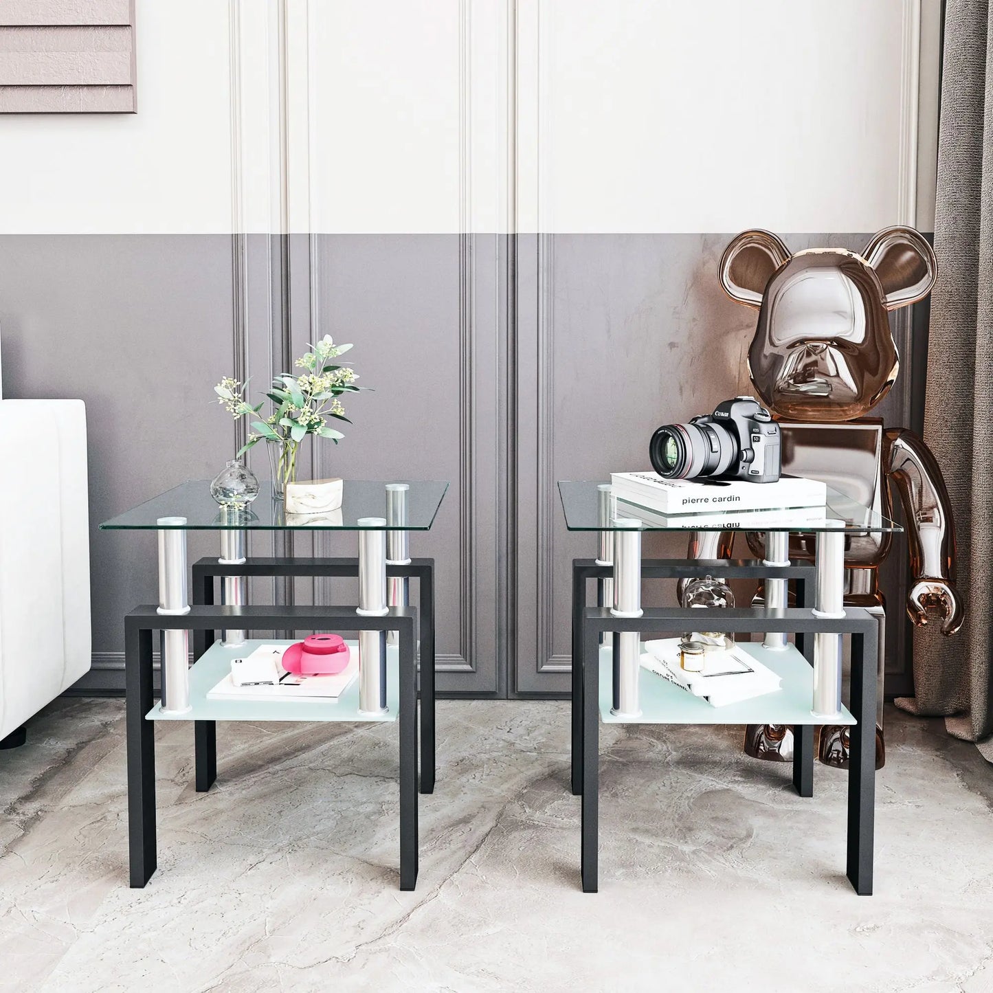 Folded Modern Tempered Glass Coffee Table Two Piece Set