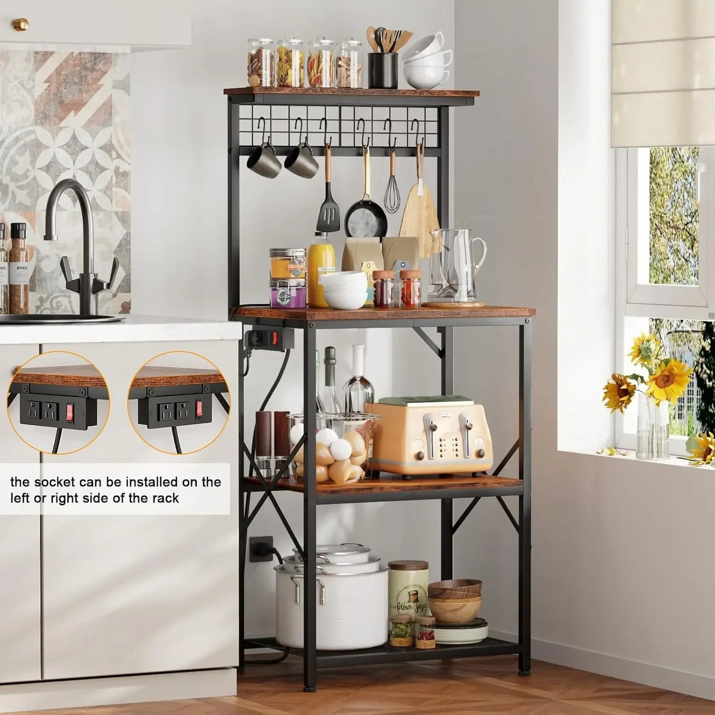 XMSJH Kitchen Bakers Rack With Power Outlet Microwave Stand