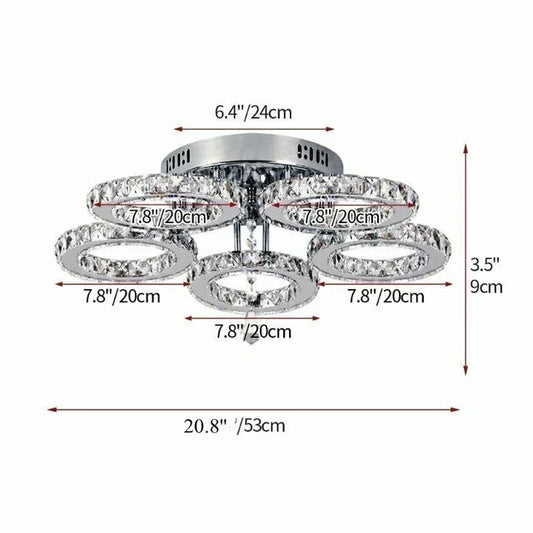 Modern Crystal Chandelier App Dimmable Ceiling Light Fixture Rings Shape Flush Mount for Bedroom Living Room