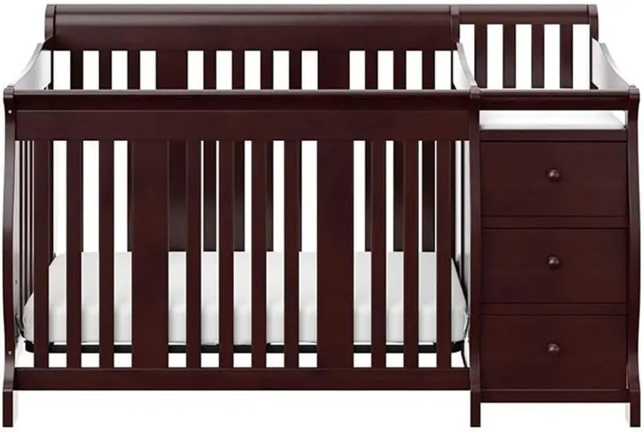 4 In 1 Convertible Crib And Changing Table Combo Espresso Three Level Adjustable Mattress Height Easily Converts To Toddler