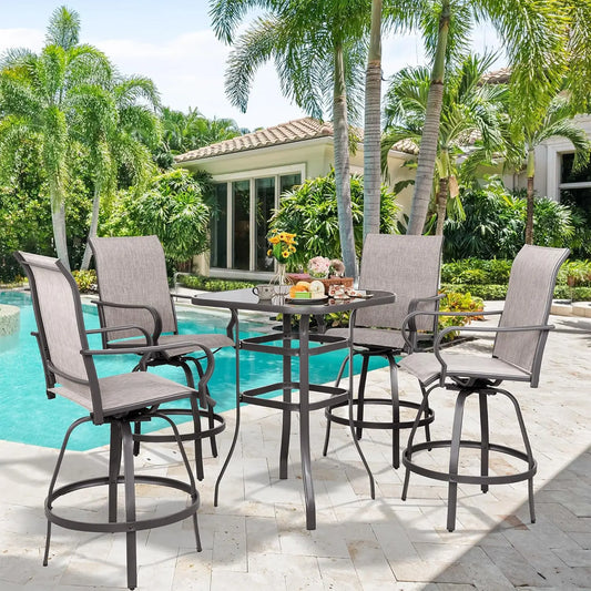 XMSJ Patio Swivel Bar Set All Weather Textilene Table