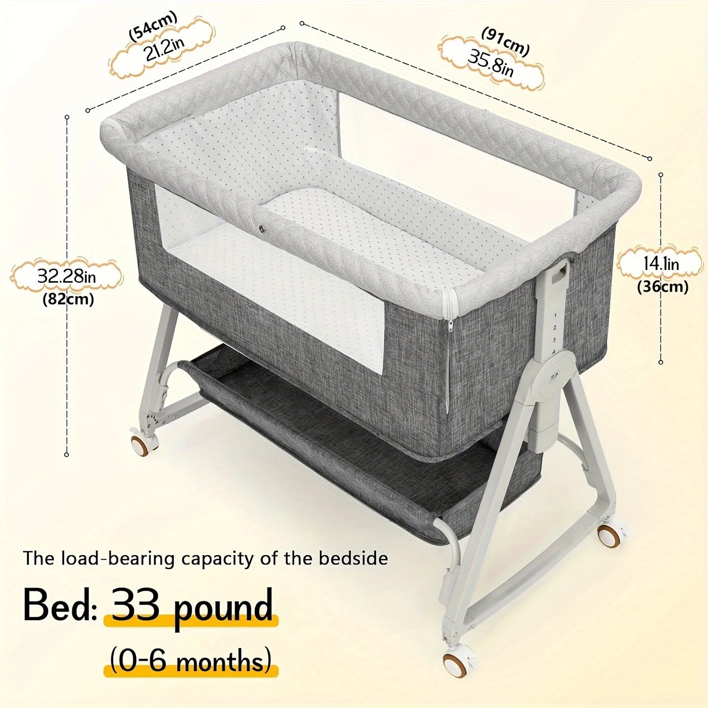 Baby Bassinet Bedside Sleeper 3 in 1 Portable Bassinet with Wheels