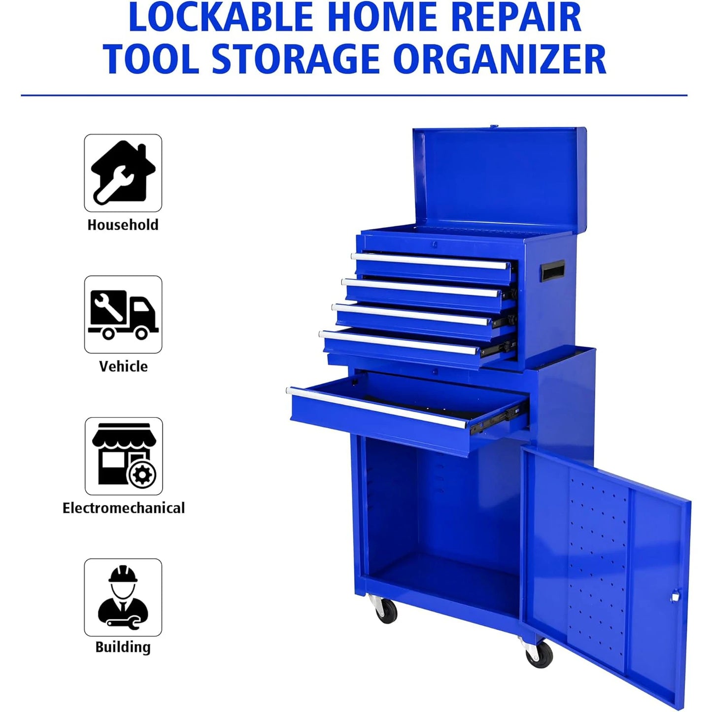 HiMISSH 5 Drawer Rolling Toolbox High Capacity For Garage Workshop