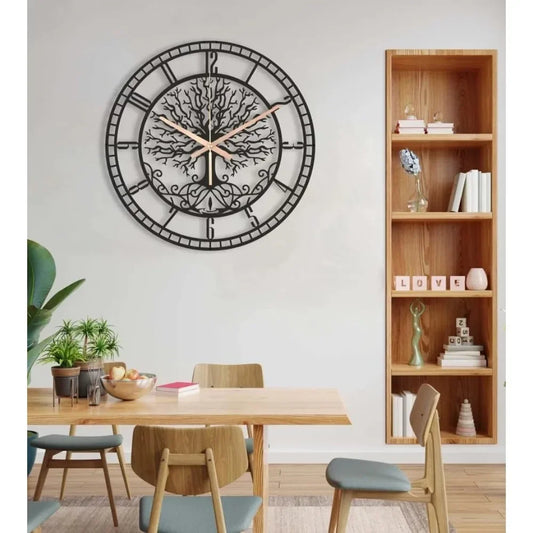 Tree of Life Metal Wall Clock Large Decorative Wall Clock Silent Movement Battery Operated Wall Clock for Living Room Home