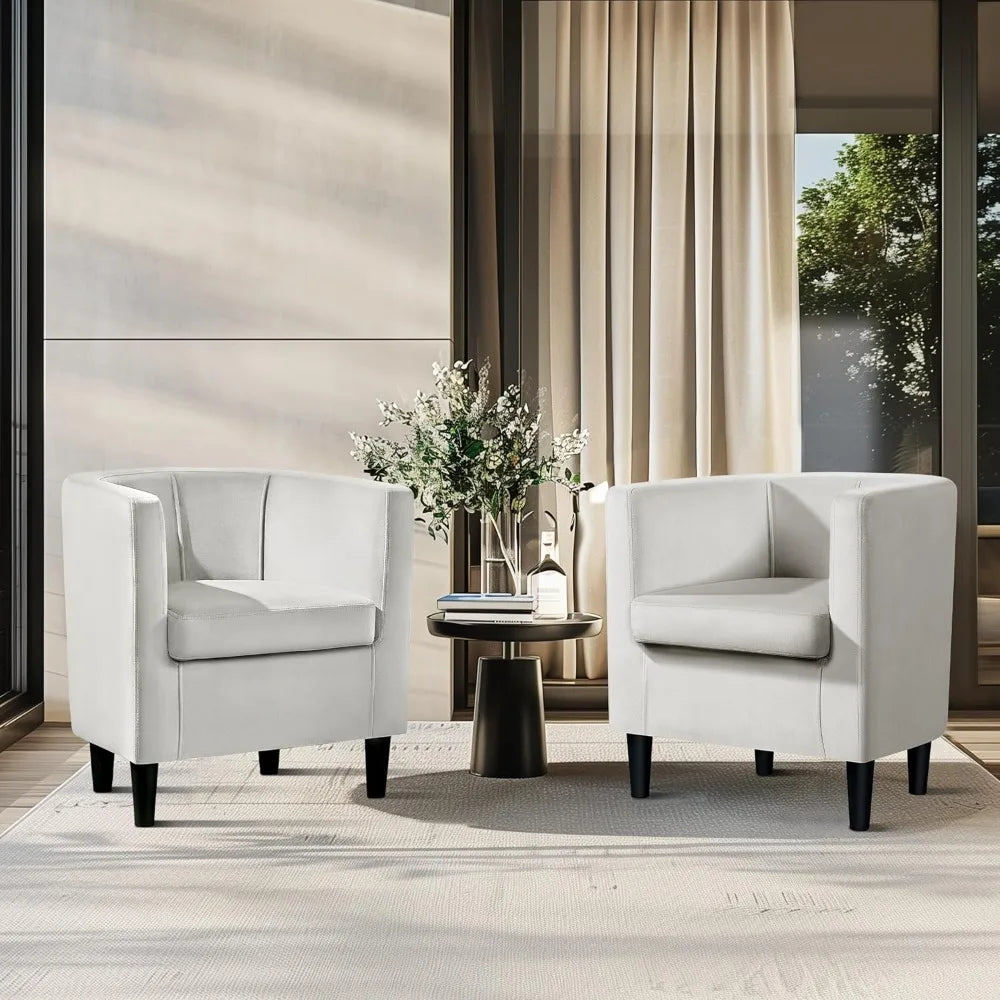 Velvet Accent Chair Modern Comfortable Armchairs Upholstered Barrel Sofa Chair for Living Room Bedroom Waiting Room Beige