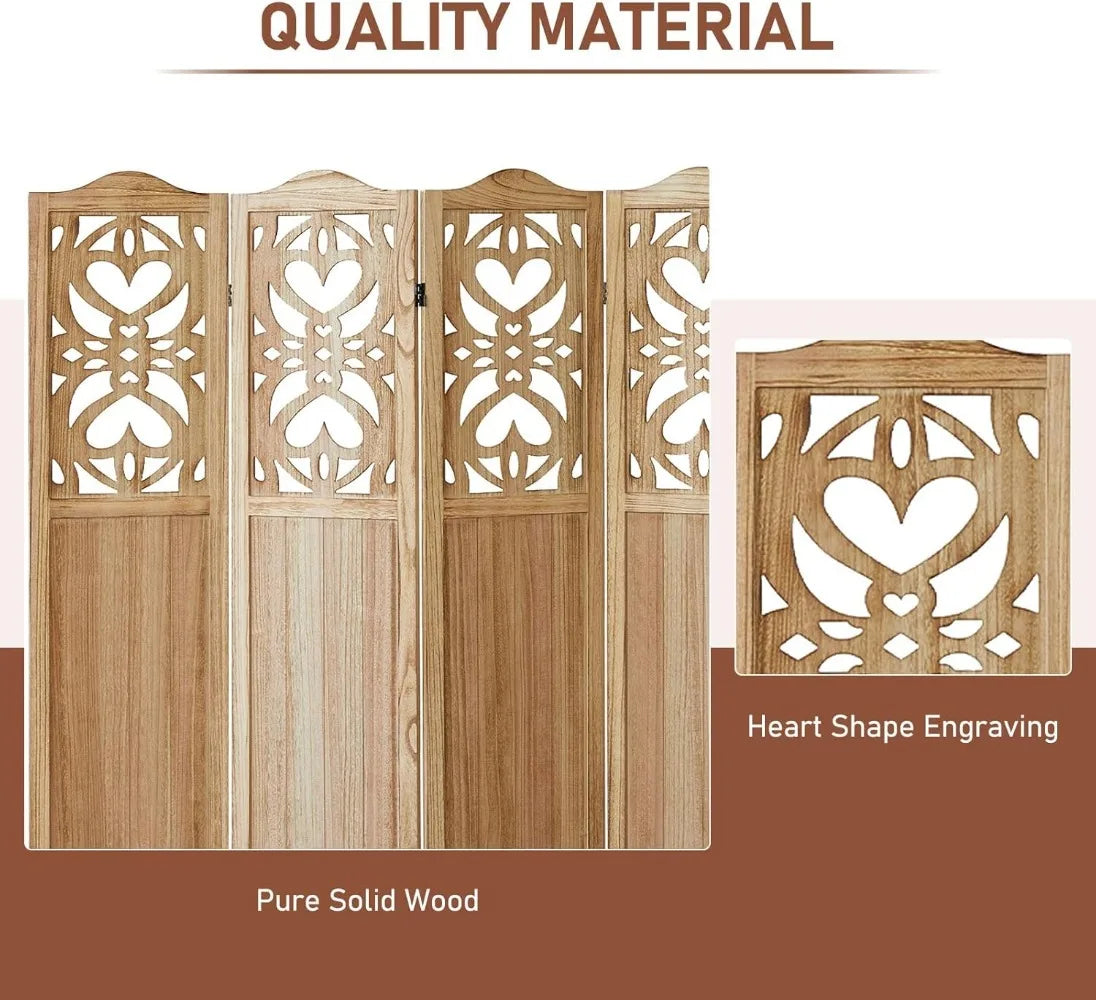 6 Panel Room Divider Fully Assembled Carved Wood Screen