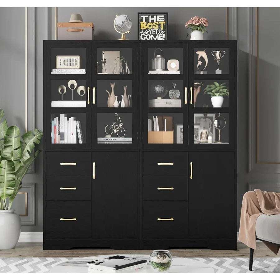 Hign-concerned Tall Display Cabinet With HD Glass Doors And Drawers