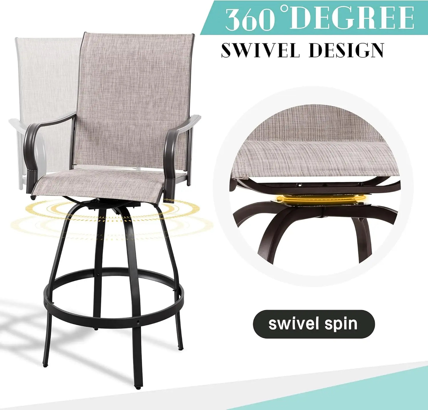 XMSJ Patio Swivel Bar Set All Weather Textilene Table