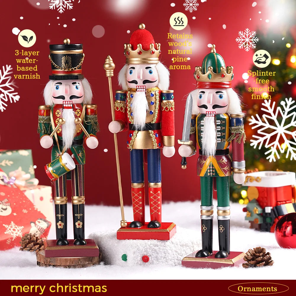 Three Piece Wooden Nutcracker Set King Drummer Soldier Christmas Decorations