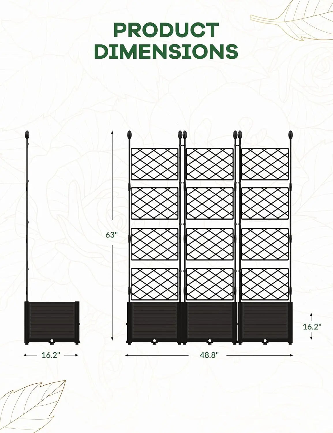 Plastic Plant Box with Metal Trellis Raised Garden Bed for Climbing Plants Outdoor Privacy Screen Planter