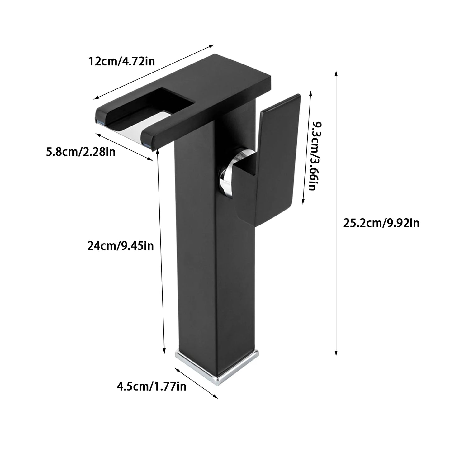 Black Bathroom Vessel Faucet Led Light 3 Color Changing Waterfall Single Handle Bowl Sink Faucet with Hose