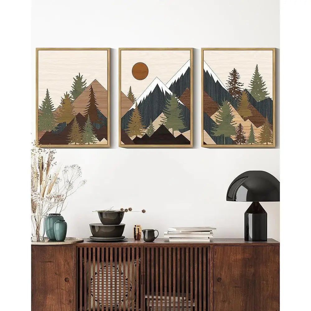 Farmhouse Mountain Wall Art Set Nature Landscape Canvas Decor
