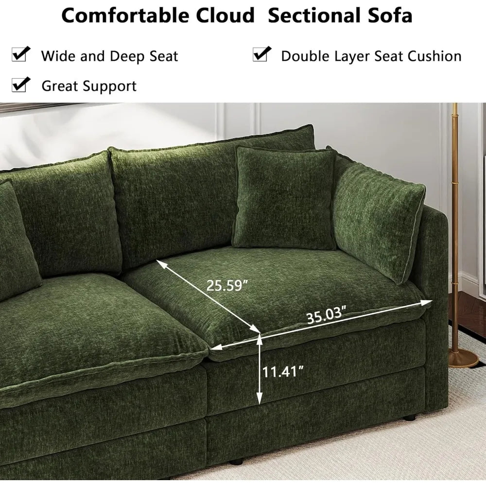 Modular Sectional Sofa Modern Convertible Loveseat Couch 77.16 Inch Deep 2-Seater Comfy Chenille Cloud Sofa
