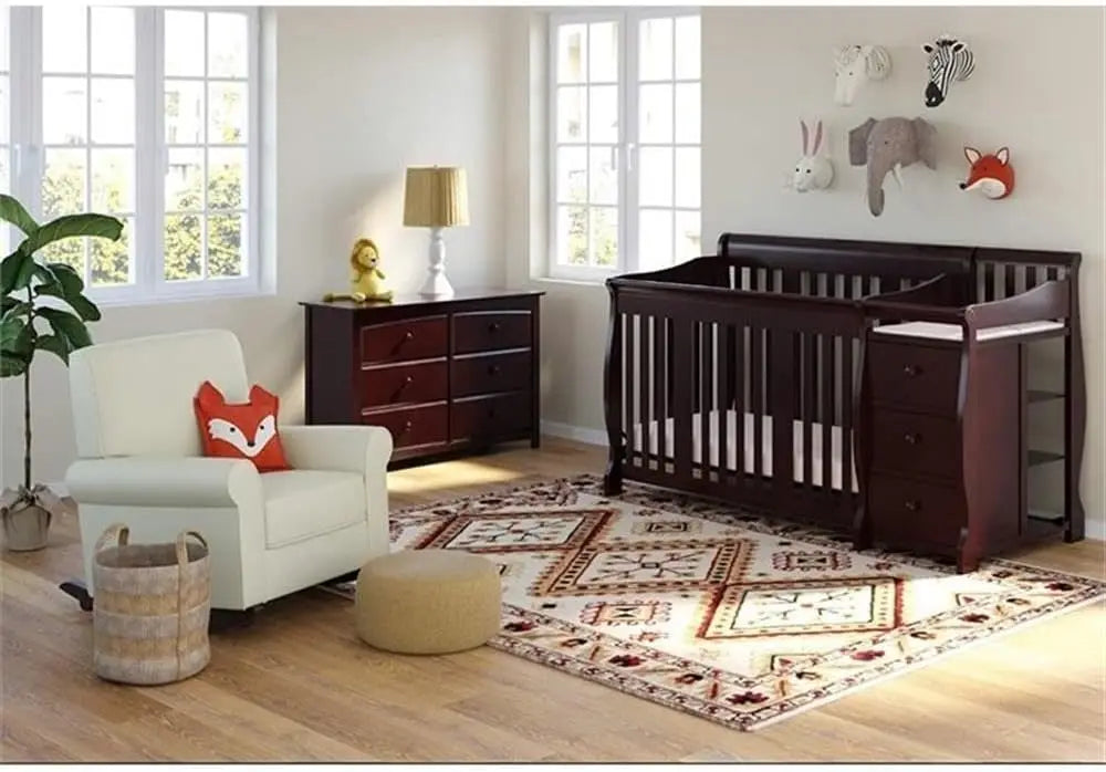 4 In 1 Convertible Crib And Changing Table Combo Espresso Three Level Adjustable Mattress Height Easily Converts To Toddler