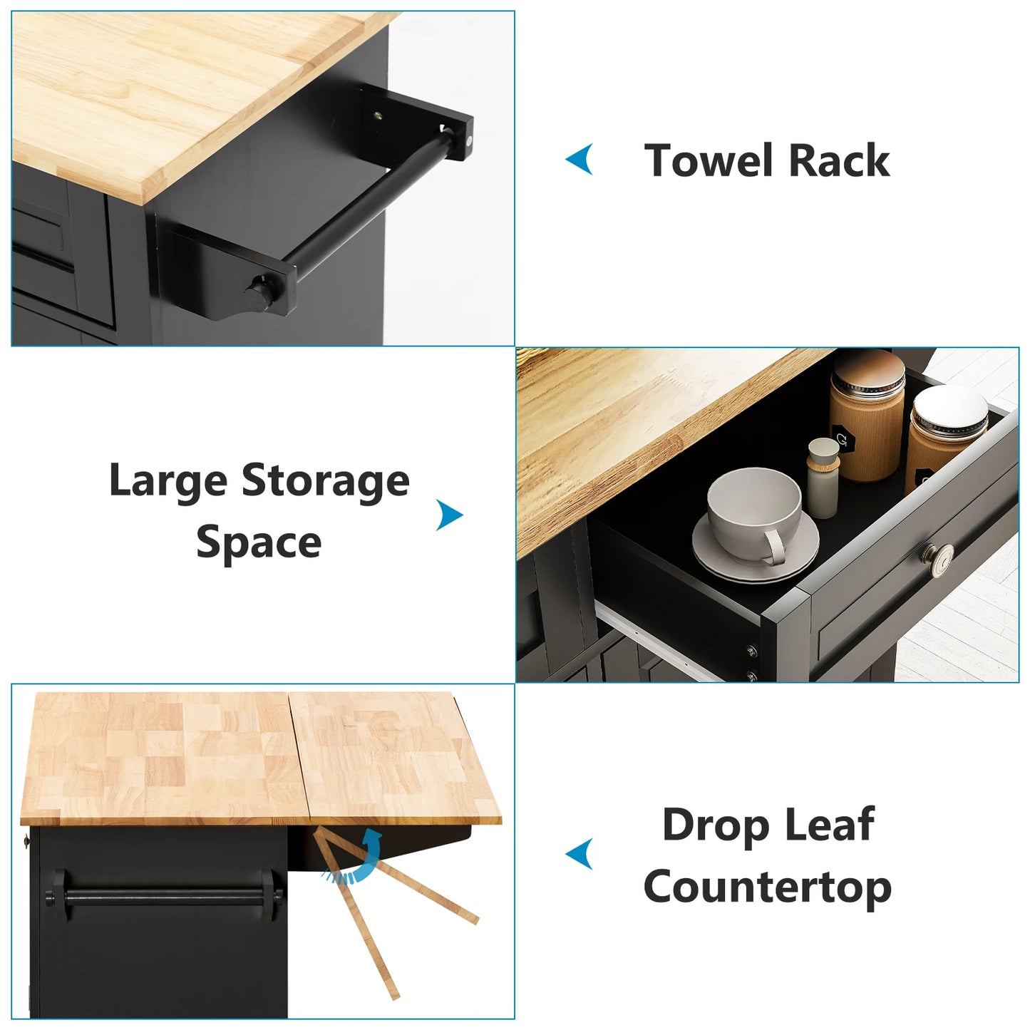 Rolling Kitchen Cart with Drop Leaf and Storage Cabinet
