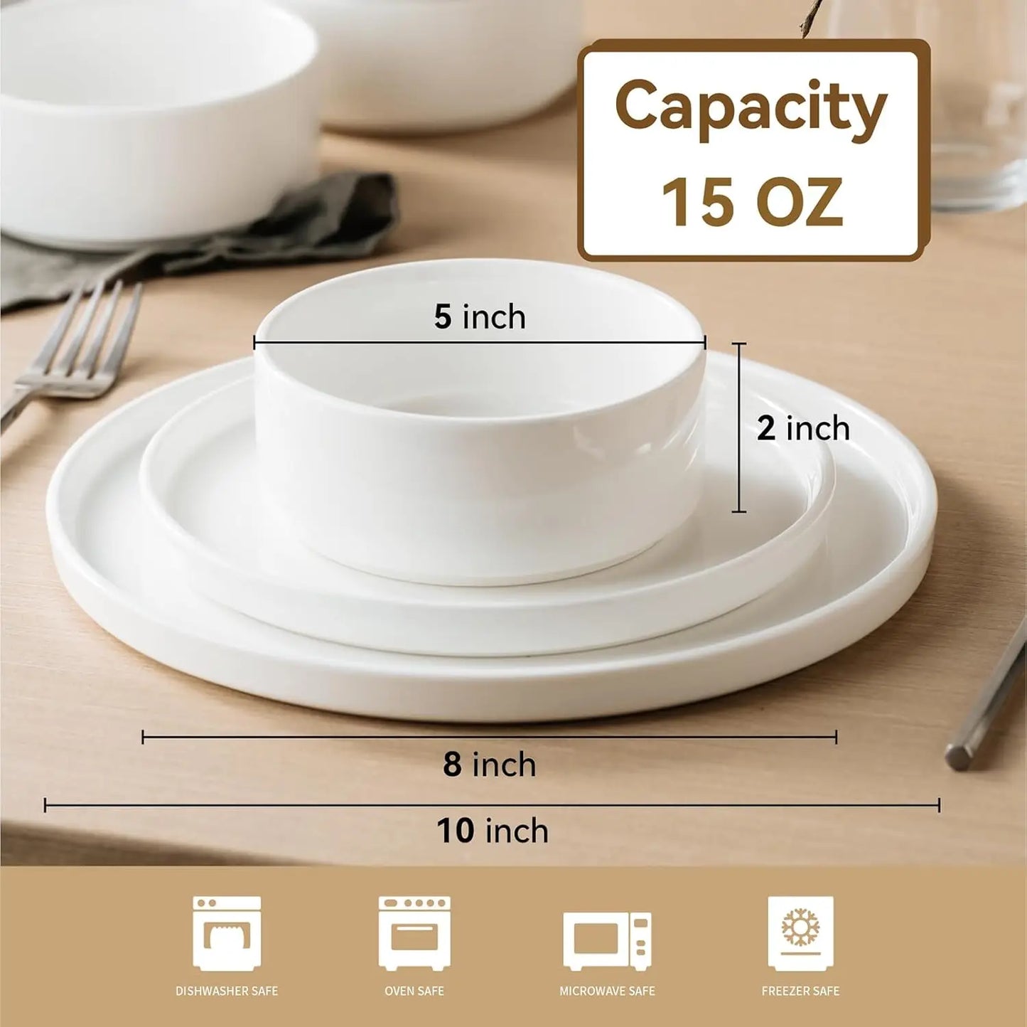 12 Pieces Plates and Bowls Sets,White Dish Set for 4,Premium Serving Dinnerware Sets, Chip and Scratch Resistant Dishware Sets K