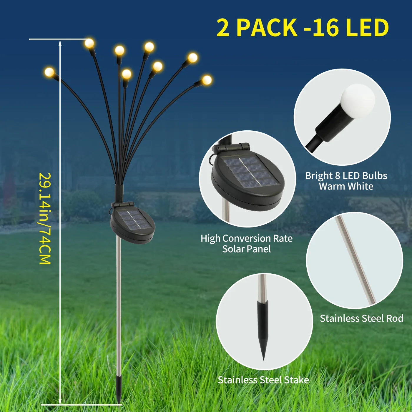 8 Head Solar Firefly LED Lights Weatherproof Outdoor Garden LandscapingIllumination