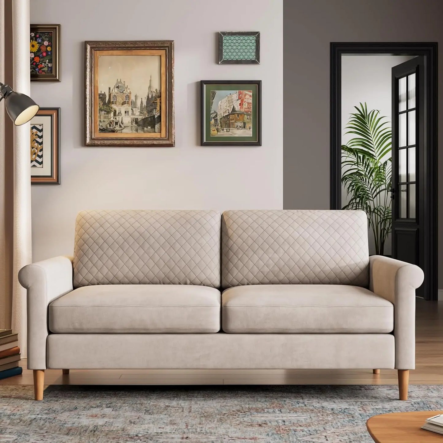 65" Beige Loveseat Sofa, Comfy Small Couch for Living Room