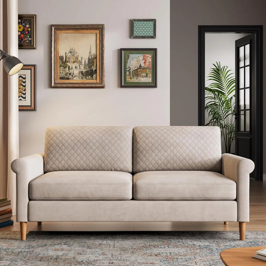 65" Beige Loveseat Sofa, Comfy Small Couch for Living Room