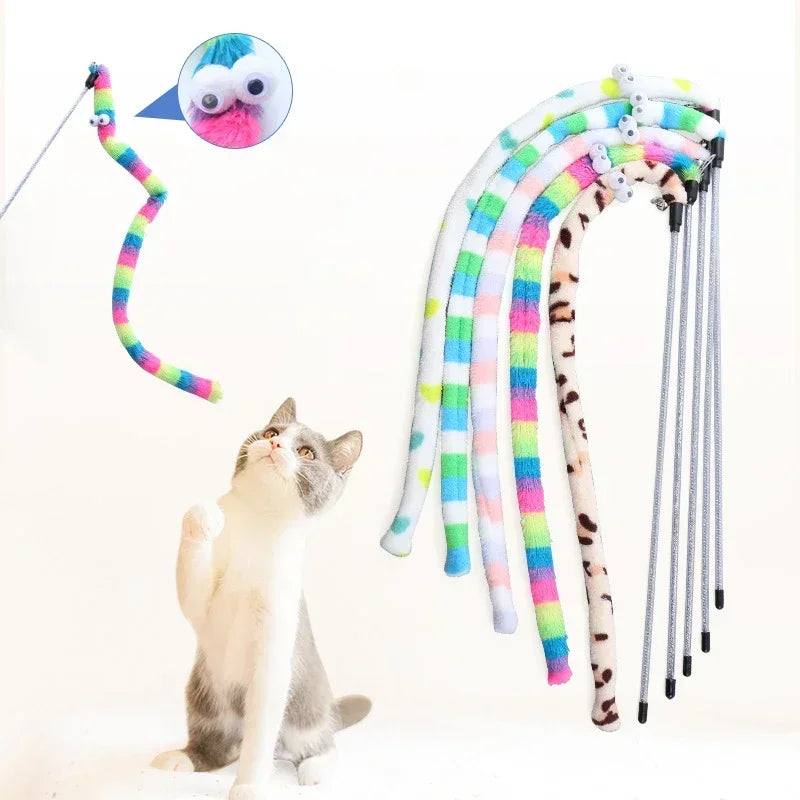 Pet Cat Toy Feather Teaser Wand Interactive Caterpillar Design Colorful Rod for Cats Accessories