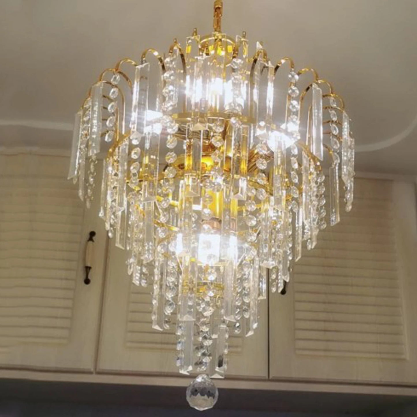 Crystal Chandelier with Adjustable Chain in Golden Tone