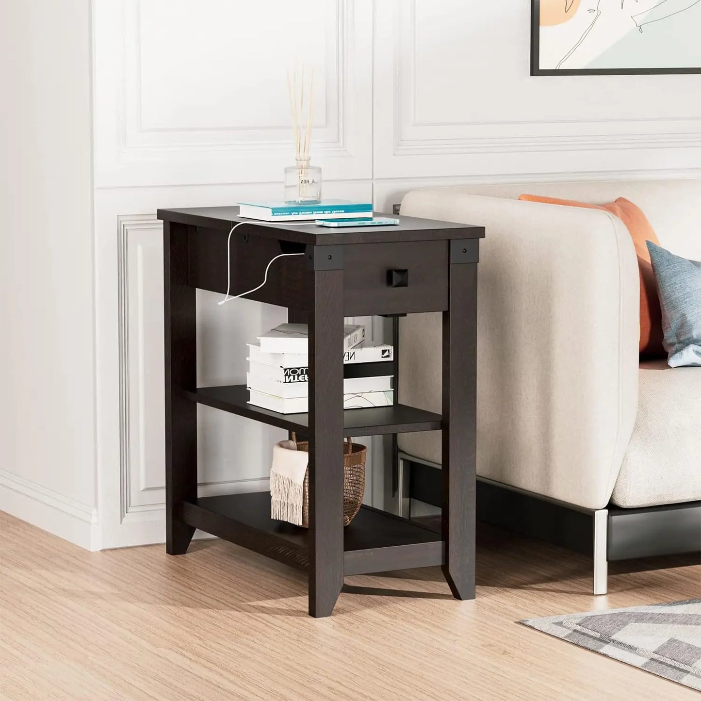 Vabches Set Of 2 End Tables With Charging Station Storage