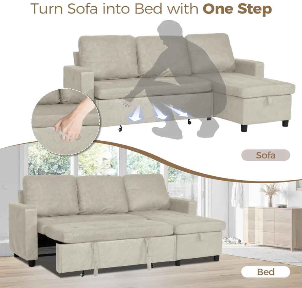 SEOGWIS Convertible Sectional Sofa Sleeper With Storage