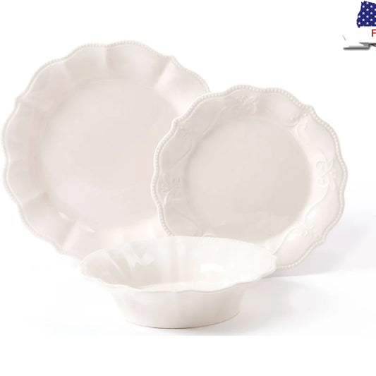 Paige 12 Piece Ceramic Dinnerware Set Includes 4 Dinner Plates 4 Salad Plates 4 Bowls Microwave Dishwasher Safe Elegant Design