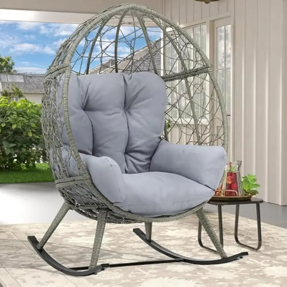 Wicker Rocking Egg Chair, Rattan Rocking Chairs, Indoor/Outdoor Lounger for Patio, Backyard, Living Room, Garden Egg Chair