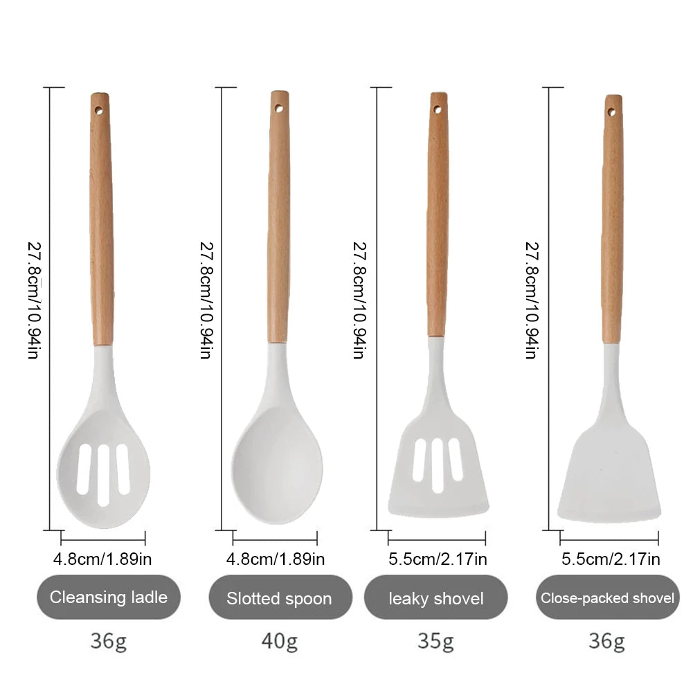 Shunmaii Kitchen Utensil Set Silicone Spatulas Wooden Handle