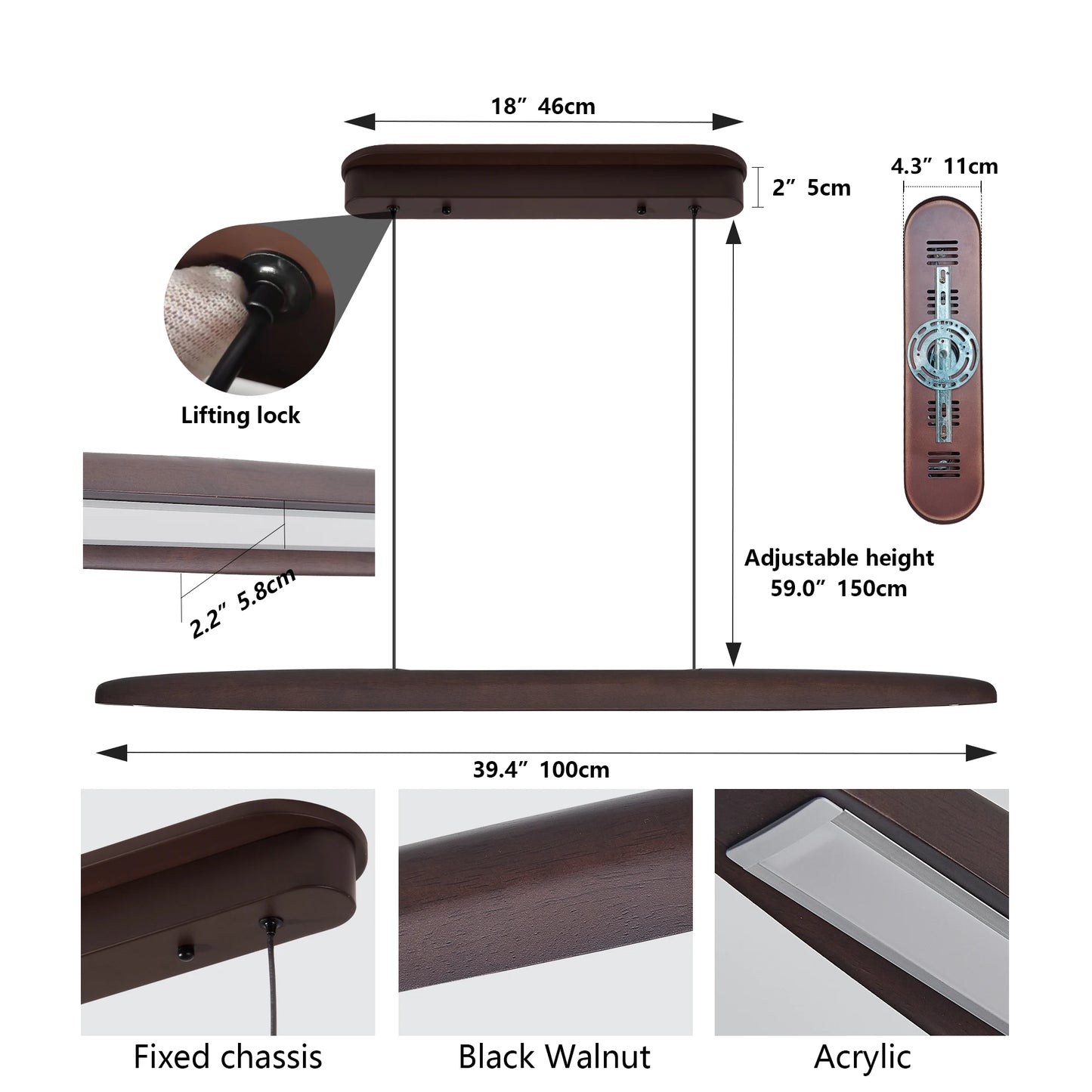 ARLGSITE Wood Led Linear Pendant Light Dimmable Island