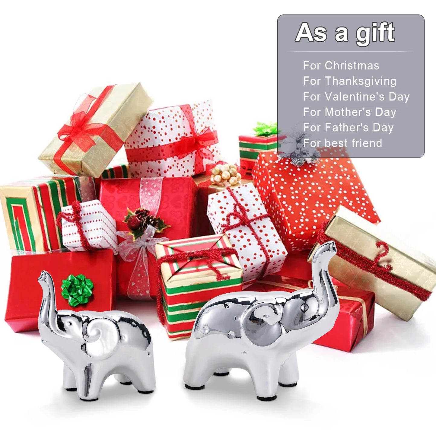 Ceramic Elephant Statue Pair Animal Sculpture Craft for Home Office Desktop Decor Wealth Lucky Gift
