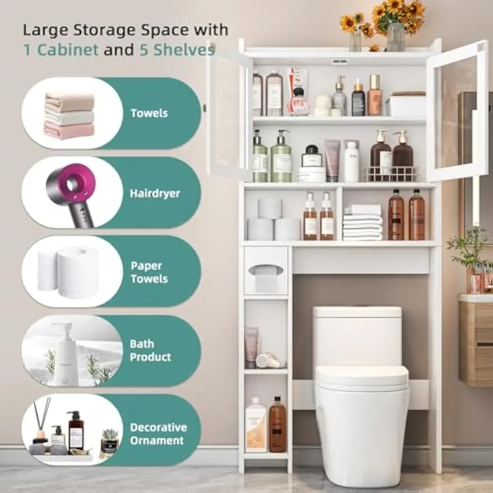High Concerned Toilet Storage Cabinet With Clear Doors