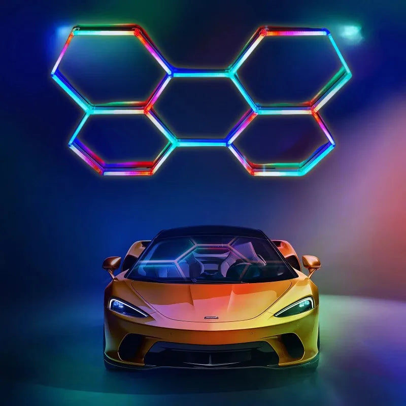 RGBW Hexagon Modular Suspended Lighting for Garage and Gym