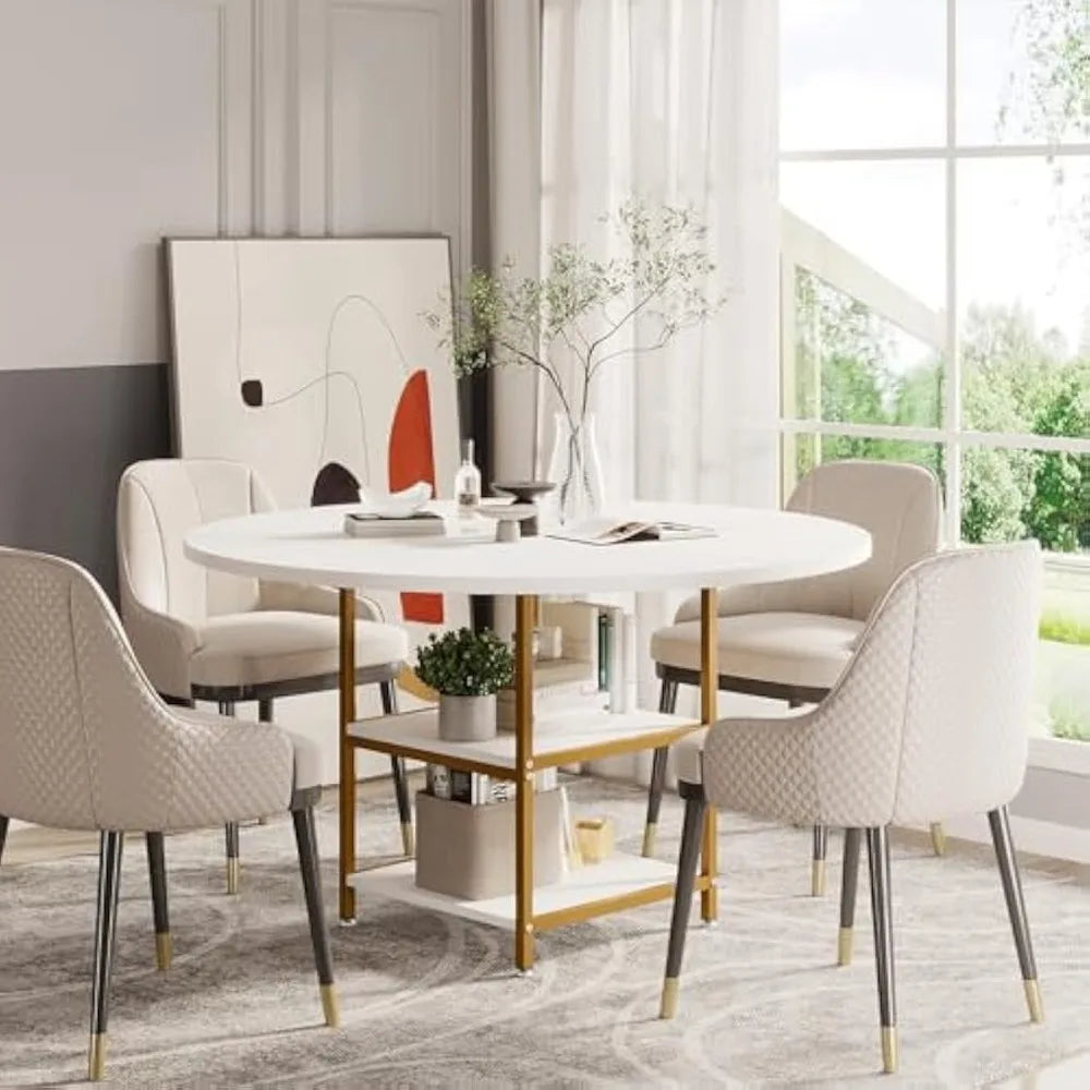 Round Dining Table With Metal Frame And Storage For Four